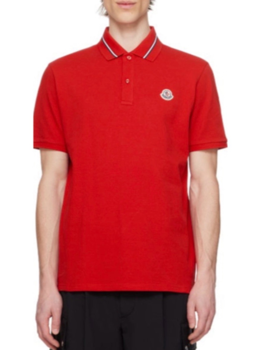 Moncler Red Polo with Contrast-Tipped Collar